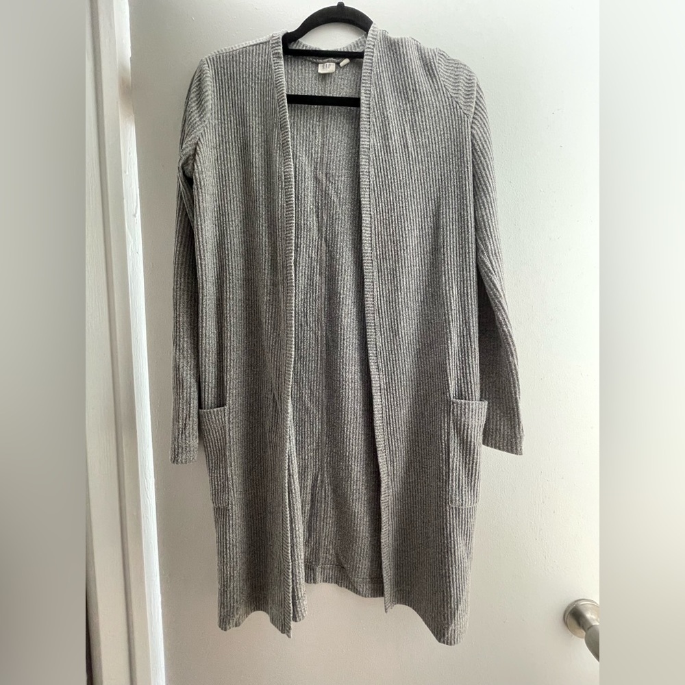 Gray long open cardigan sweater